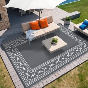 9x12 Outdoor Area Rug, Waterproof Plastic Straw Outdoor Carpet, Modern Border  Reversible Mat and Rug, Indoor Outdoor Washable Throw Carpet, Patio, - 1 of 4