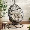 Sapphtopaz Porch Swing Chair Rattan Egg-Shaped Hanging Basket Patio Swing Chair with Cushions (No Hanging Stand) for Patio, Garden, Terrace - 3 of 4
