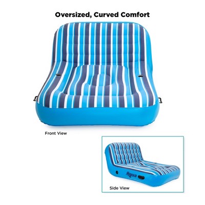 Aqua Blue and White Striped Inflatable Pool Lounger