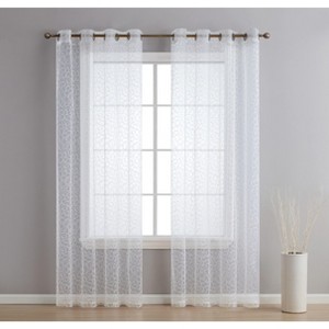 HLC.ME Audrey Embroidered Sheer Voile Light Filtering Grommet Curtain Panels - Set of 2 - 1 of 4