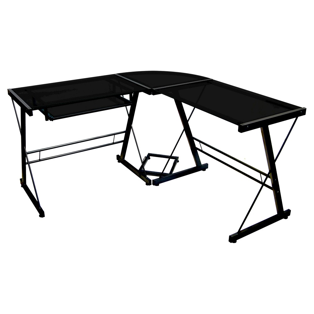 Glass L Shaped Computer Desk with Keyboard Tray Black - Saracina Home was $179.99 now $134.99 (25.0% off)