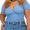 Slickblue Women's Plus Ribbed Drawstring Top, Surplice Neckline with Ruched Detail, Casual Style, Blush/Cloud, 1XL-3XL - 3 of 4