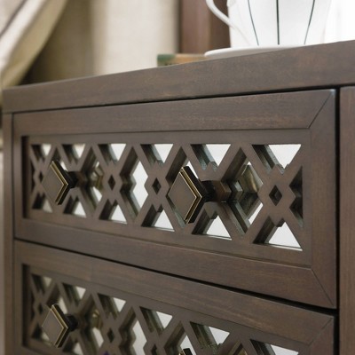 Walnut Mirrored Diamond Filigree 2-Drawer X Base Nightstand