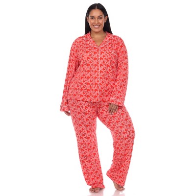 Plus Size Long Sleeve Heart Print Pajama Set - White Mark