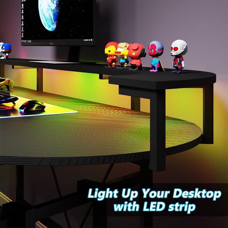 Tribesigns 75" Gaming Desk with LED Light, Large Computer Desk with Monitor Shelf, 4 of 8