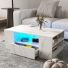 KTMBDW 37inch High-Glossy LED Coffee Table with 2 Sliding Drawers, Living Room Storage Tables with Marbling Print,Modern Stylish Center Tables - 3 of 4