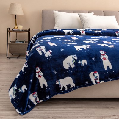 Great Bay Home Velvet Plush Fleece Holiday Printed Warm and Cozy Bed Blanket