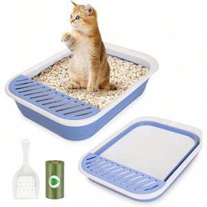 HTUTWOO Collapsible Kitty Litter Box, Open Top Cat Litter Tray With Scoop And Litter Bag, Anti-Splashing Waterproof Cat Toilet Potty Pan 17.7" X 13.5" - 1 of 4