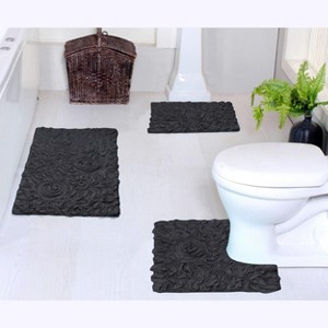 Bell Flower Collection Cotton Floral Pattern Tufted Bath Rug Set Pack of 3 - Home Weavers - 1 of 4