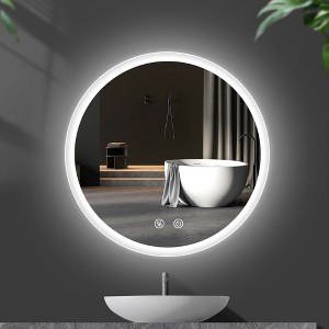 Large Round Light Smart Backlit Frameless Defogger Wall Mounted LED Bathroom Vanity Mirror in Silver(24"x24") - 1 of 4