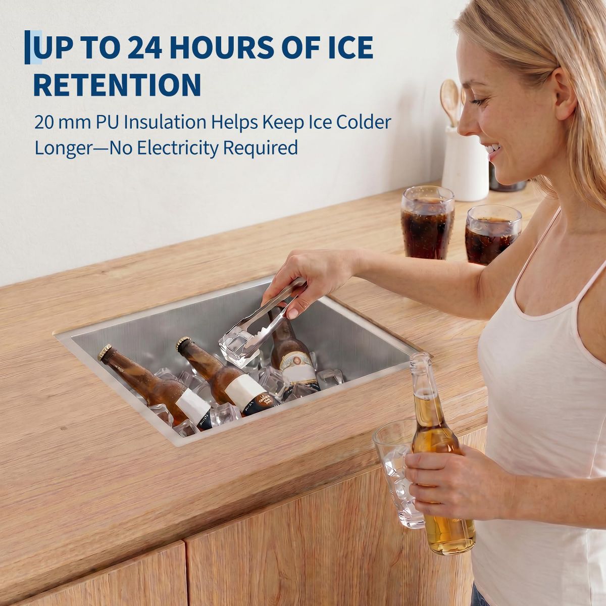 Garvee Stainless Steel Drop-In Ice Chest – Outdoor Kitchen Ice Cooler with Lid, Drain Pipe & Drain Plug for Cold Wine, Beer, Drinks, Beverages - thumbnail 2