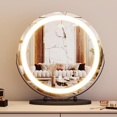 19'' Round Lighted Vanity Mirror with 3 Color Dimmable LED, Smart Touch Control & 360 Rotation Makeup Mirror for Bedroom, Dressing Room, Tabletop