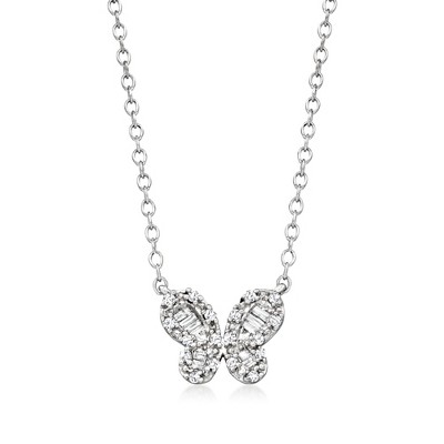 Pure Collection by Ross-Simons 0.15 ct. t.w. Diamond Butterfly Necklace in Sterling Silver Size 16