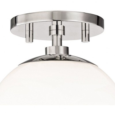 Elegant Globe Indoor/Outdoor Semi-Flush Mount in Polished Nickel with White Glass Shade