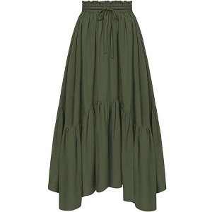 Women's High - Waisted Asymmetric Ruffle Maxi Skirt - Elastic Waist Tiered Flowy Skirt - 1 of 4
