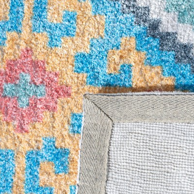 Saffron Blue and Aqua Square Flat Woven Area Rug