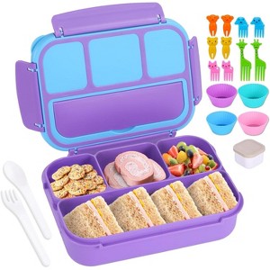 Bento Box Adult Lunch Box, Containers for Adults Men Women with 4 Compartments, Lunchable Food Container with Utensils - 1 of 4