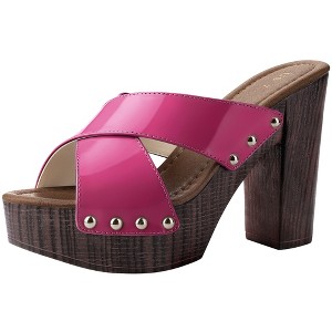 Perphy Women's Patent Platform Crisscross Strap Chunky Heels Sandals - 1 of 3