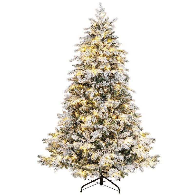 Costway 4.5FT/6FT/7 FT Pre-Lit Flocked Christmas Tree Hinged w/ 120/260/300 LED Lights & 757/1415/1687 Branch Tips, 1 of 11