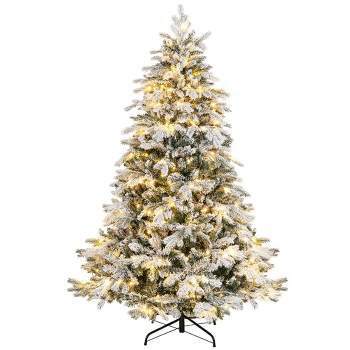 Costway 4.5FT/6FT/7 FT Pre-Lit Flocked Christmas Tree Hinged w/ 120/260/300 LED Lights & 757/1415/1687 Branch Tips
