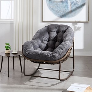 DSVIMOY Outdoor Rattan Rocking Chair, Padded Cushion Rocker Recliner Chair Outdoor for Front Porch, Living Room, Dark Grey, 43.7"*37.2"*31.5" - 1 of 4