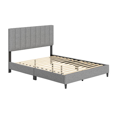 King Malik Mid-century Vertical Channel Linen Upholstered Platform Bed ...