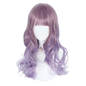 Unique Bargains Women's Curly Wigs 24" Purple Gradient with Wig Cap - 1 of 4