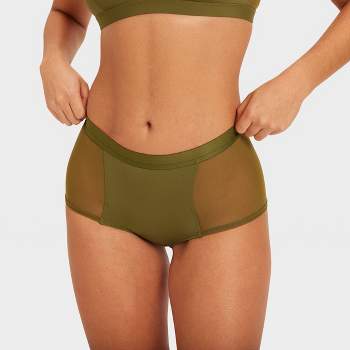 Women's Floral Print Cotton Hipster Underwear with Lace Waistband - Auden  Olive Green M
