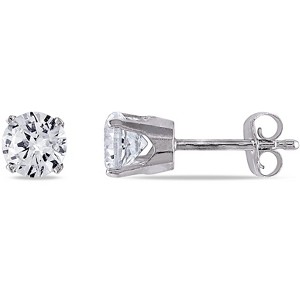 EVERLY JEWELRY |  10K White Gold 1 1/5 CT TGW Round Created White Sapphire Solitaire Earrings - 1 of 4
