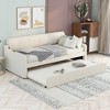 PAGED Twin Size Upholstered Daybed Wooden Bed Frame with Adjustable Trundle for Bedroom and Living Room - 2 of 4