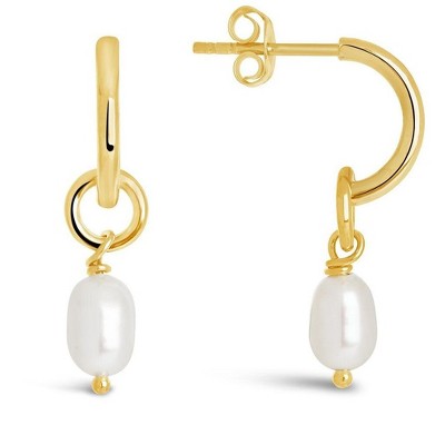 SHINE by Sterling Forever Sterling Silver Pearl Drop Hoop Earrings