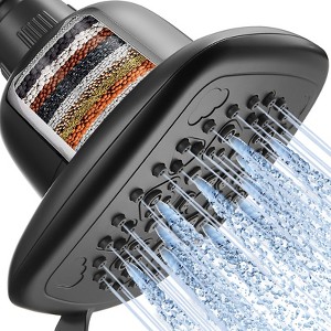 Cobbe Filtered 7 Modes High Pressure Shower Heads, 16 Stage Shower Head Filter for Hard Water, Matte Black, 6 Inch Square - 1 of 4