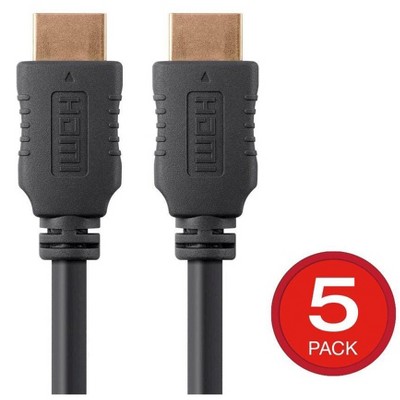 Monoprice HDMI Cable - 8 Feet - Black (5 Pack) High Speed, 4K@60Hz, HDR, 18Gbps, YCbCr 4:4:4, 28AWG, Compatible with UHD TV and More - Select Series