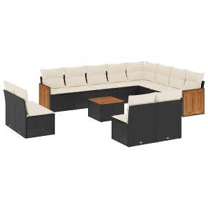 vidaXL 12 Piece Patio Sofa Set with Cushions Black Poly Rattan - Black and Cream With Table - 1 of 4