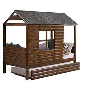 Donco Kids Twin Log Cabin Low Loft w/Twin Trundle, Rustic Walnut, Double - 1 of 4