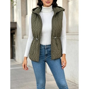 YESFASHION Women's Hooded Drawstring Waist Vest Sleeveless Zip Up