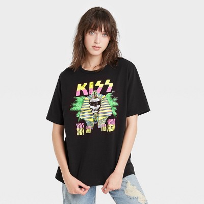 Women's KISS Tour Short Sleeve Oversized Graphic T-Shirt - Black