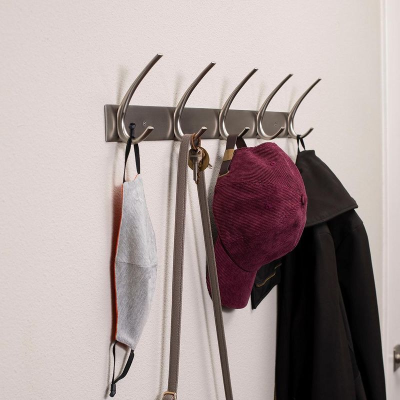 BirdRock Home Premium 5-Hook Coat and Hat Rack - Brushed Nickel Finish - Set of 2, 5 of 6