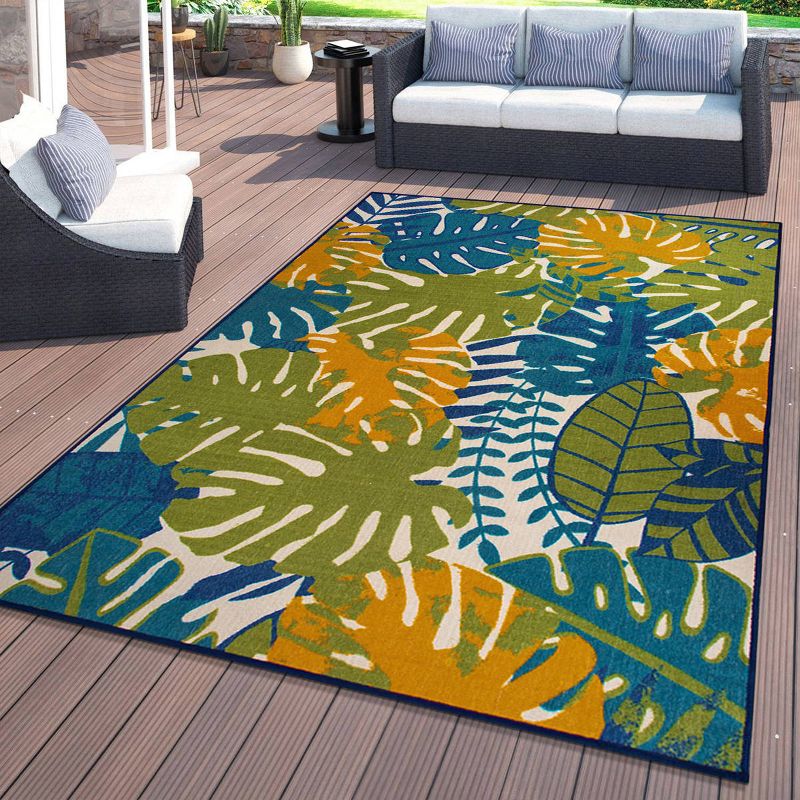 World Rug Gallery Contemporary Tropical Leaves Flatweave Indoor/Outdoor Area Rug, 3 of 18