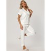 cheibear Women's Satin Button Down Short Sleeve Sleepwear with Long Pants Pajama Set - 2 of 4