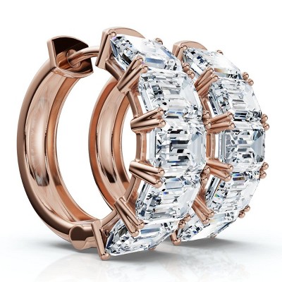 Pompeii3 6Ct Emerald Cut Diamond Hoops 14k Gold Lab Created Earrings