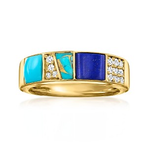 Ross-Simons Turquoise, Lapis and 0.20 ct. t.w. White Topaz Ring in 18kt Gold Over Sterling - 1 of 4