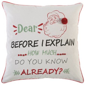 20"x20" Oversize 'Dear Santa...' Square Throw Pillow - Rizzy Home: Cotton, Embroidered, Indoor Decor - 1 of 4