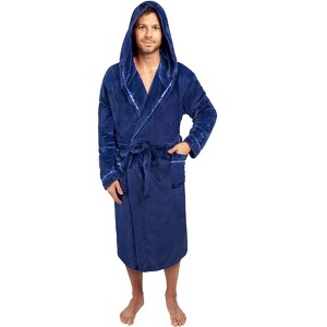 PAVILIA Mens Robe, Hooded Soft Bathrobe for Men, Fleece Plush Warm Shawl Collar Hood Pockets for Bath Shower Spa - 1 of 4