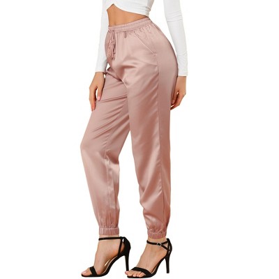 Allegra K Women's Metallic Shiny Sparkle Elastic Waist Holographic Pants  Hot Pink Small : Target