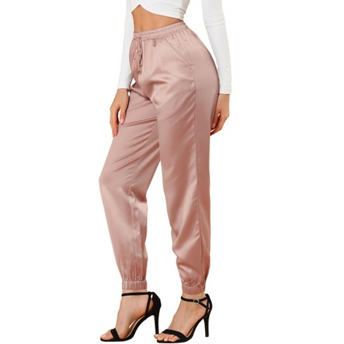 Allegra K Women's Drawstring Elastic Waist Ankle Length Satin Joggers With  Pocket Pink Small : Target