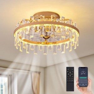 Ludomide 19" Modern Crystal Flush Mount Ceiling Fan with Lights and Remote, Luxury Gold Crystal Cage Low Profile Ceiling Fan for Bedroom - 1 of 4