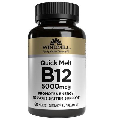 Windmill Quick Melt Vitamin B-12 5000 MCG Dietary Supplement 60 Ct