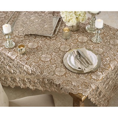Ecru Rectangular Floral Lace Tablecloth