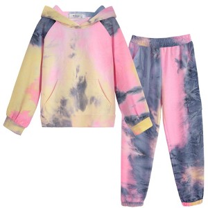 Arshiner 2 Pieces Girls Outfits Tie Dye Sweatsuits Pant Set Long Sleeve Athletic Sweatshirts and Sweatpants with Pockets - 1 of 4